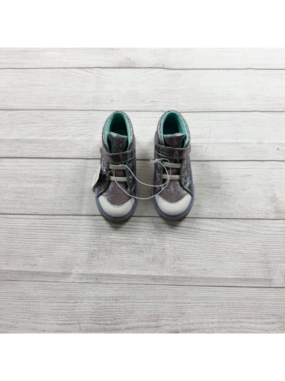See Kai Run Girls High Top Sneakers Pewter Metallic Velcro Strap Shoes NWT 11 - Picture 2 of 4